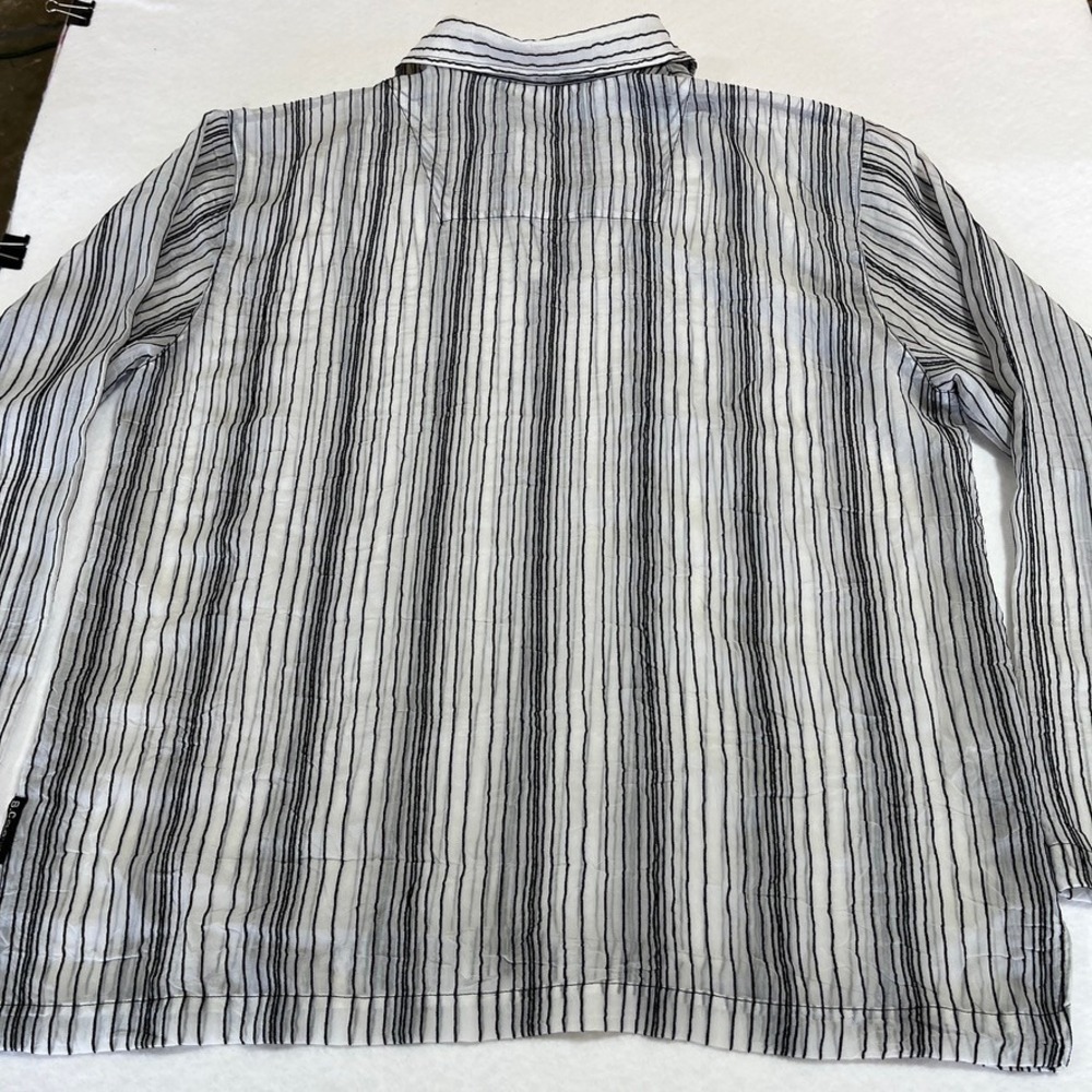 BC Clothing Womens XXL White Black Striped Crinkle Sheer Tunic Long Sleeve Top - Picture 8 of 8